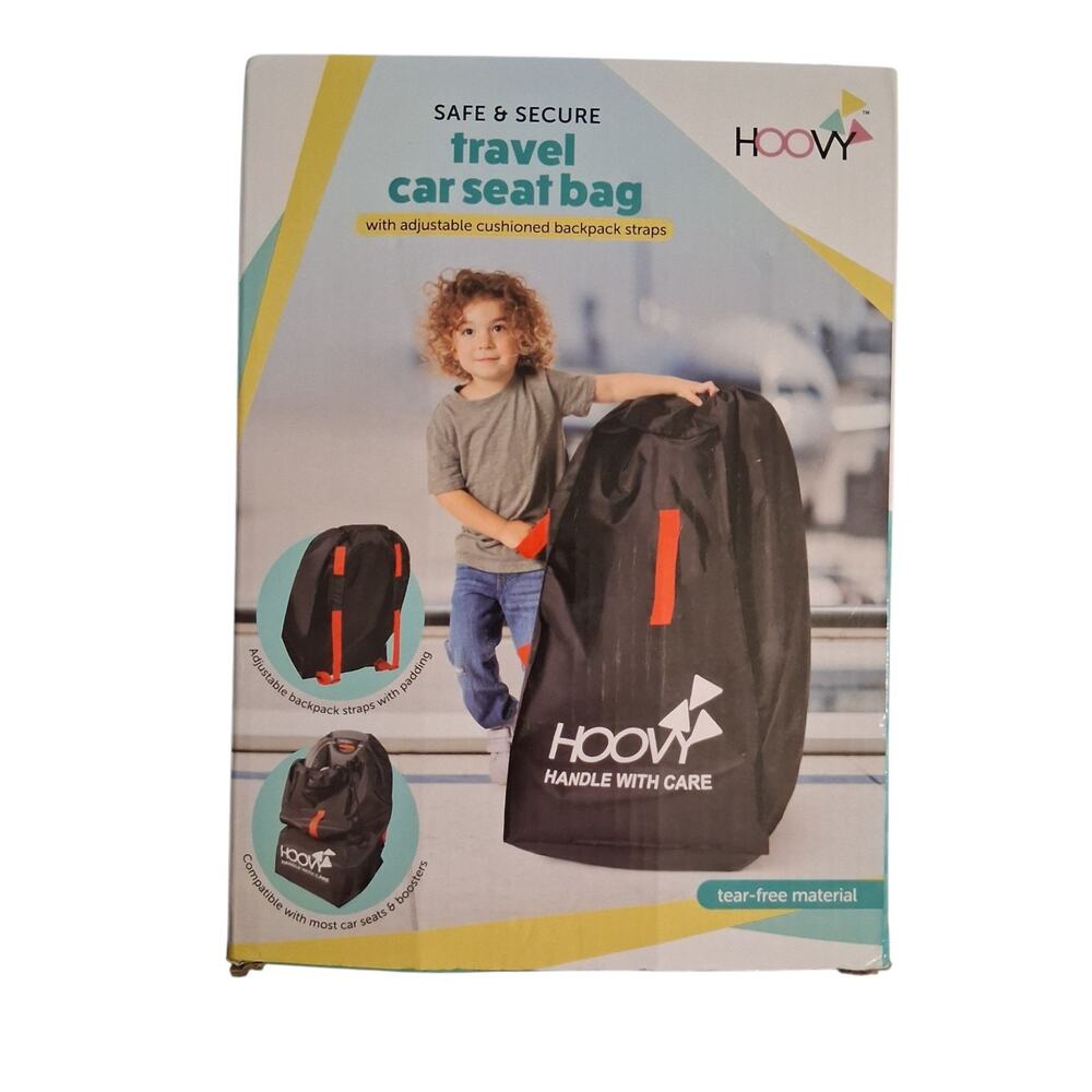 Hoovy Safe & Secure Travel Car Seat Bag Black W/ Adjustable Straps Baby Toddler